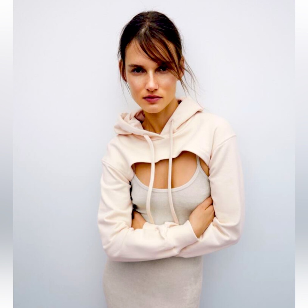 Zara Hooded Arm Warmer Sweatshirt, Size Small